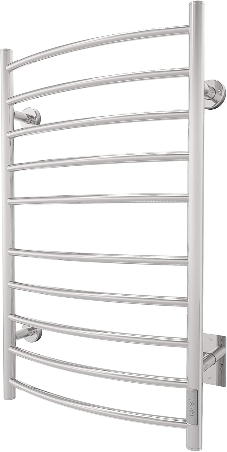 Odass | Towel Warmer with Timer | Built-in Timer with Led Indicators | 3 Timer Modes: ON/Off, 2 H, 4 H | Wall Mounted | 10 Curved Bars | (Matte Black)