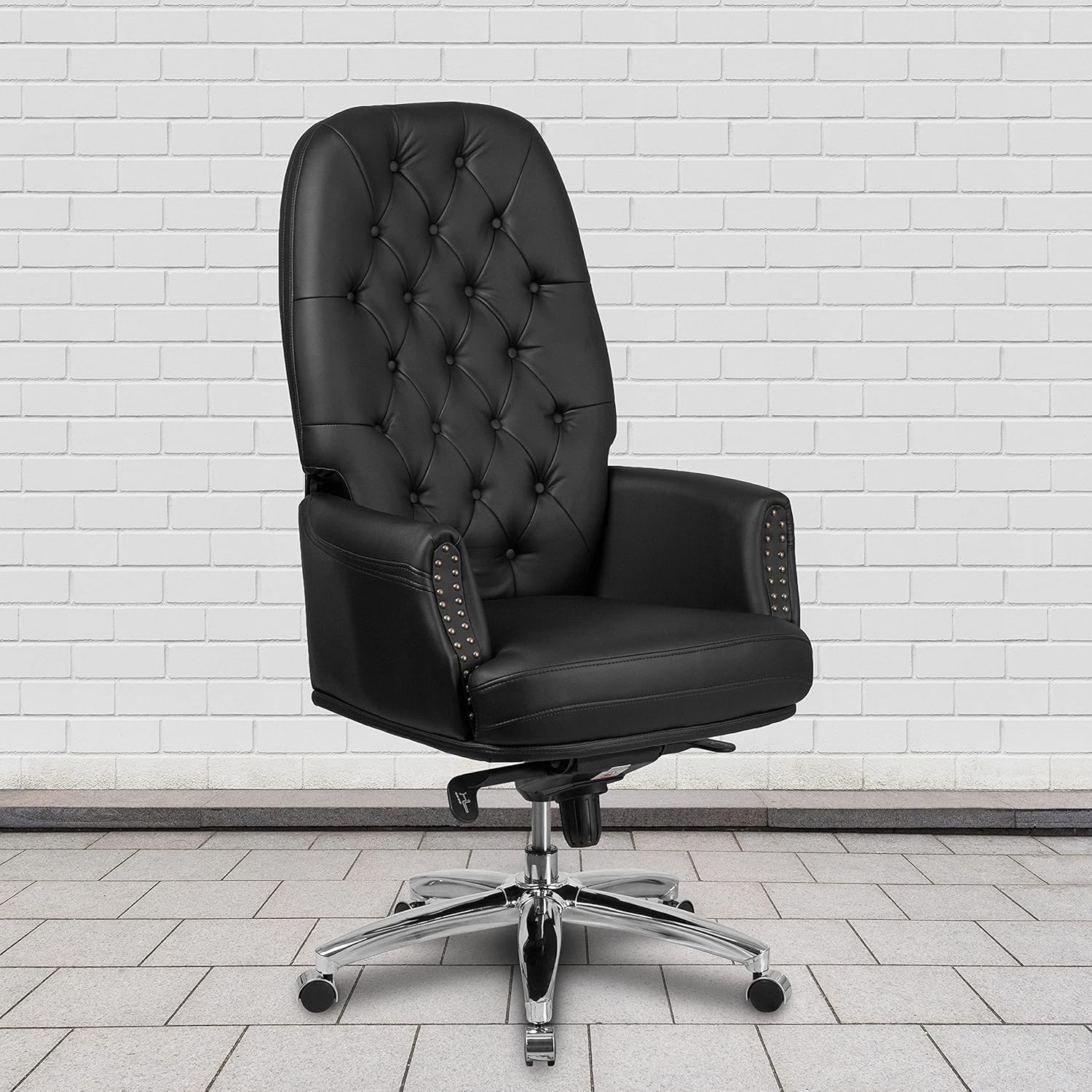 Flash Furniture High Back Traditional Tufted White LeatherSoft Multifunction Executive Swivel Ergonomic Office Chair with Arms