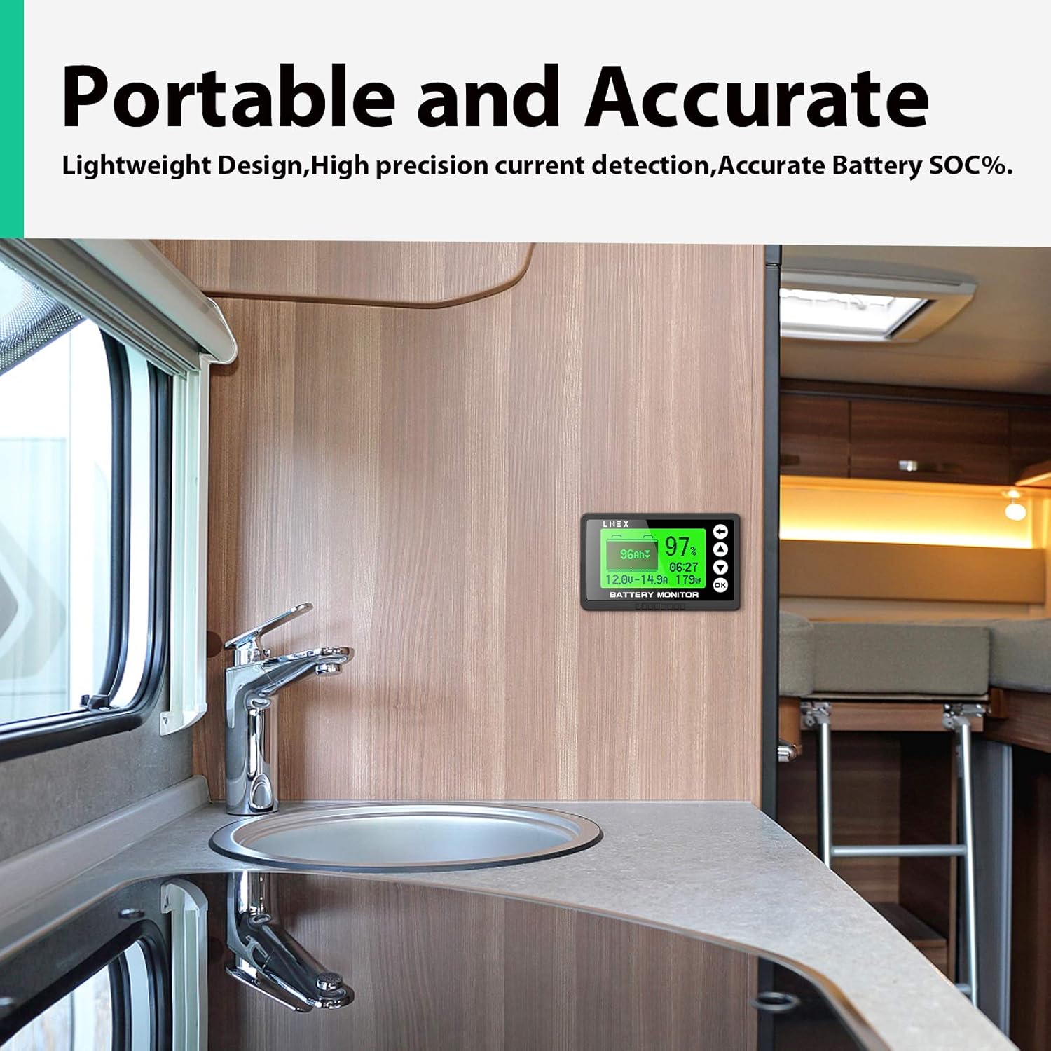 LNEX Portable Battery Monitor with Shunt, 500A Automotive Car Battery Monitor for RV Battery 10V-120V, with High and Low Voltage Programmable Alarm and 26ft Shielded Wire Pack of 2