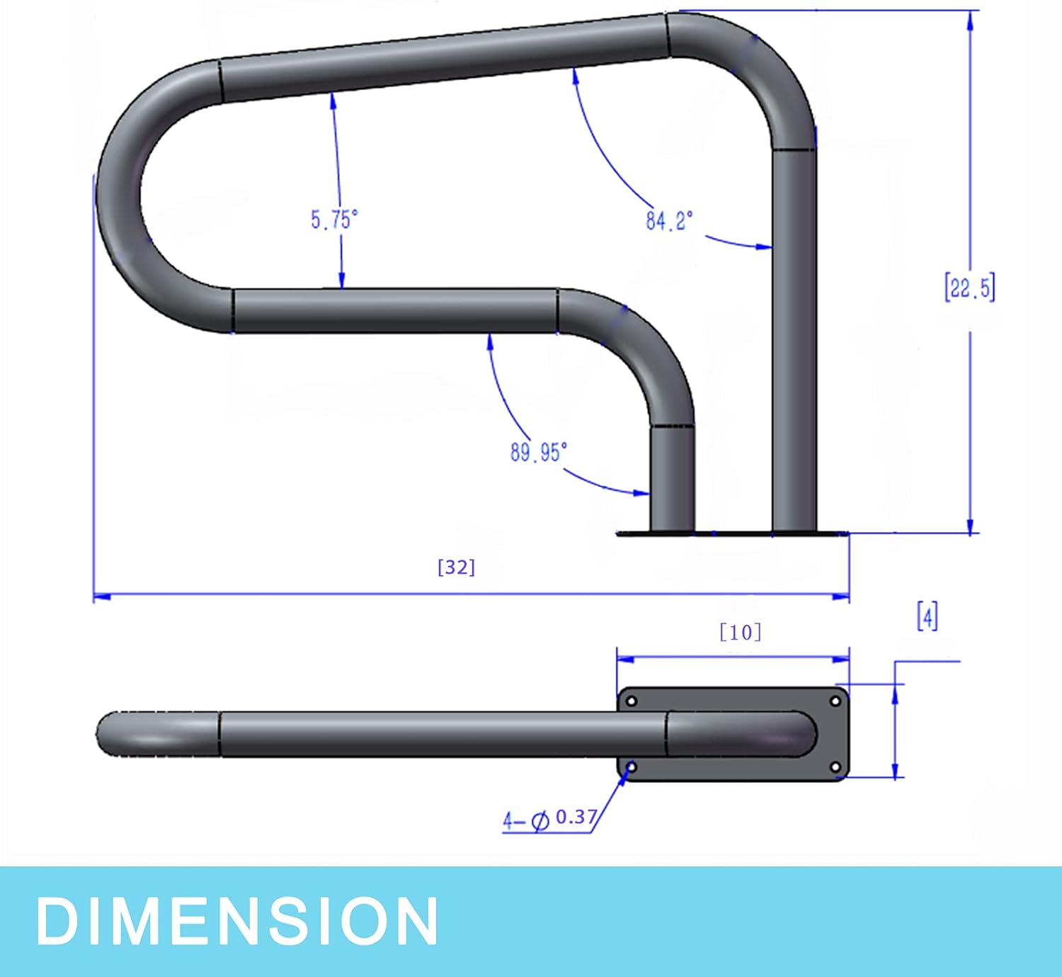 HONYTA Pool Handrail 32x22.5 304 Stainless Steel 250LBS Load Capacity Silver Rustproof Humanized Swimming Pool Handrail with Blue Grip Cover & M8 Drill Bit & Self-Taping Screws