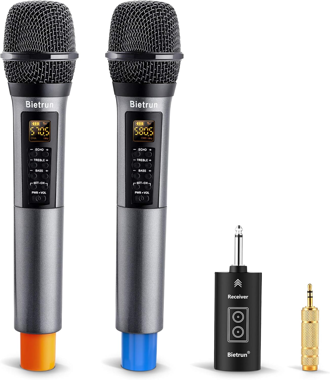 Bietrun Wireless Microphone with Echo, Treble, Bass & Bluetooth, 98 FT Range, Portable UHF Handheld Karaoke Dynamic Microphone System with Rechargeable Receiver, for Karaoke, Singing, Amp, PA System Pack of 2