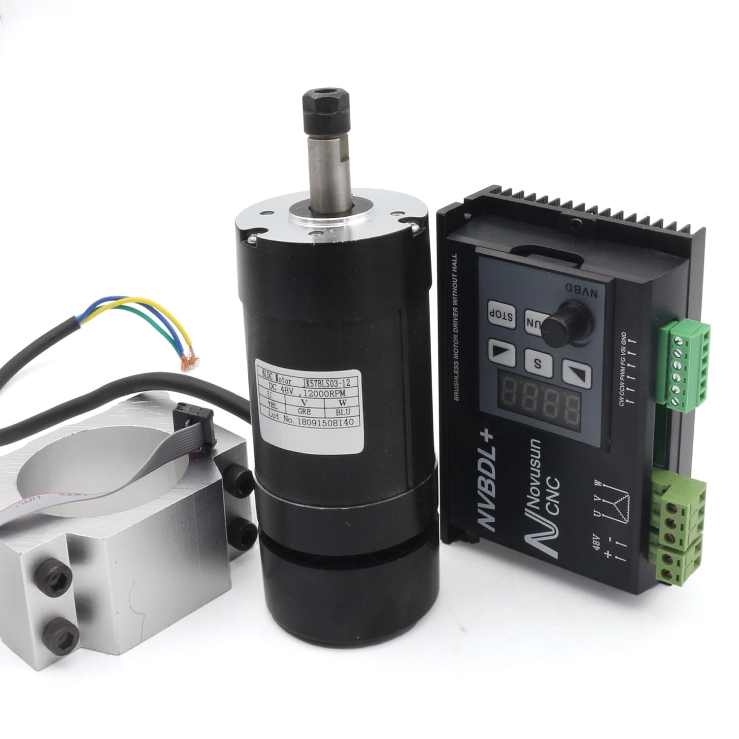 RATTMMOTOR 400W Blushless Spindle Motor CNC Air Cooled Spindle Motor ER8 12000RPM+600W Blushless Spindle Motor Driver Controller Without Hall LCD Panel+55mm Mount Clamp Bracket for CNC Router Machine