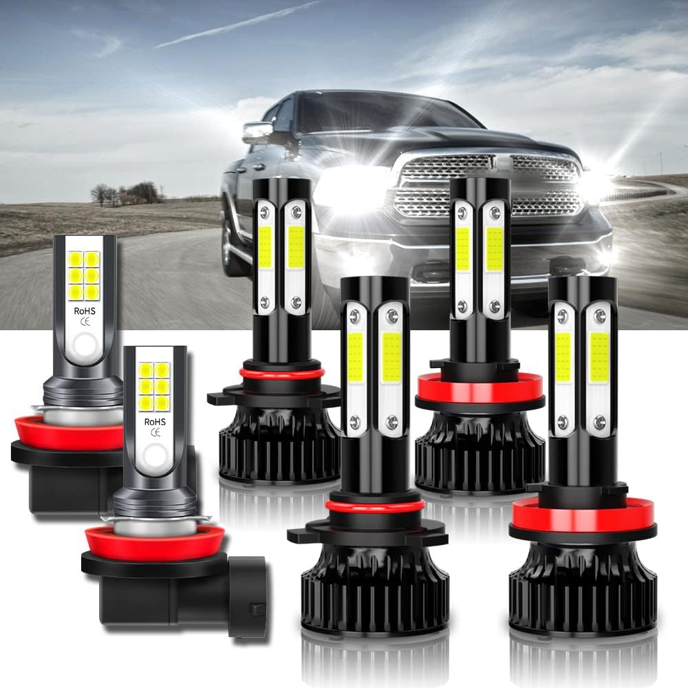 SJMYXCLW 9005 H11 LED Bulbs Kit For 2019 2020 Dodge RAM 1500 Led headlights,300% Brighter,HB3 H8/H9 LED High Beam Low Beam Bulbs Combo Fog Light Bulbs ,6000K Cool White,Pack of 6