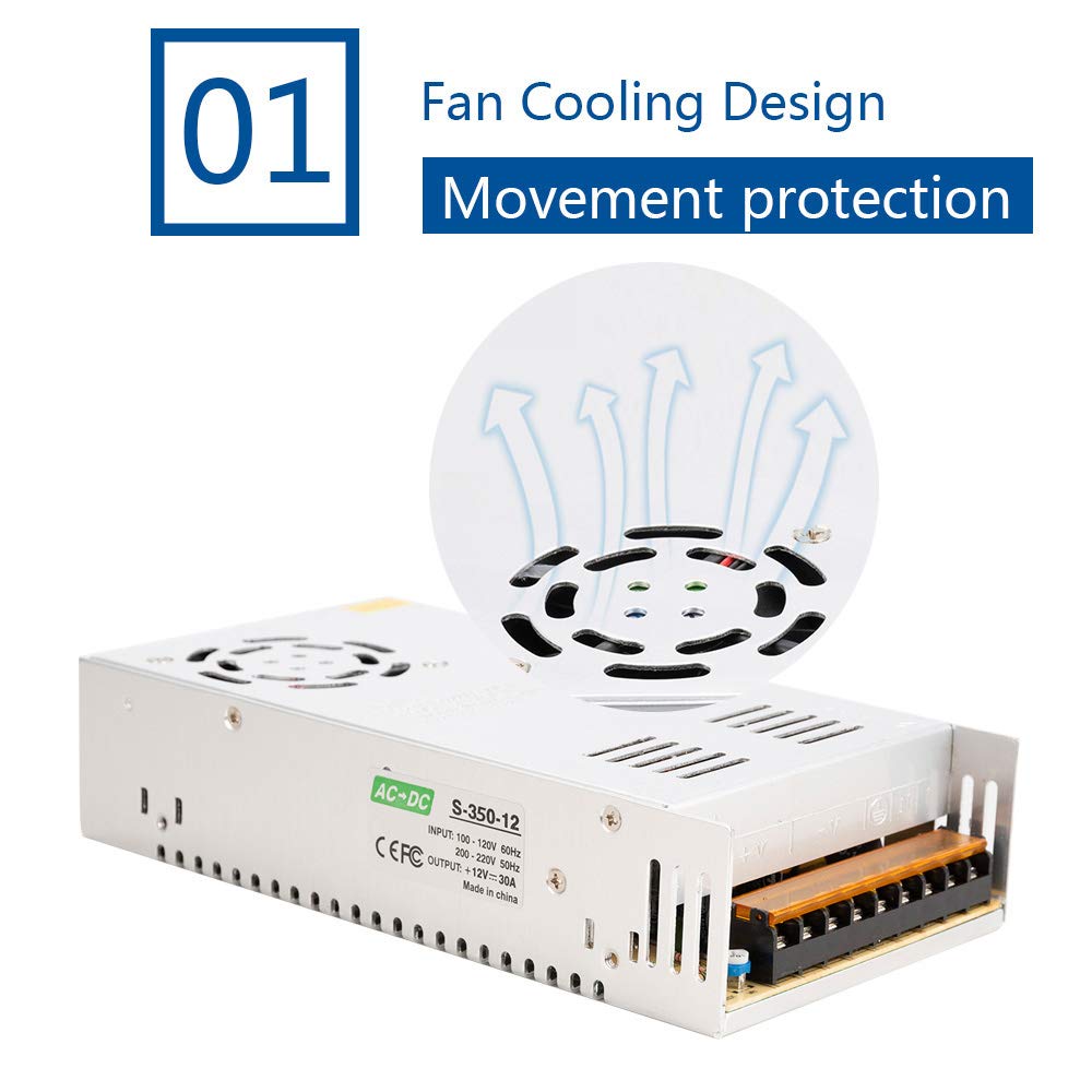 GALYGG 12V 30A Power Supply, 350W LED Driver Universal Regulated Transformer Adapter AC 110V-220V to DC 12V Low Voltage Output for LED Light, Radio, Computer Project