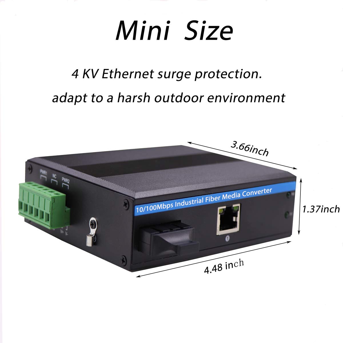 Industrial Grade Fast Ethernet Media Converter SC Fiber 20km, DIN-Rail Mounting Hardened Switch,High Temperature -40°～ 85°C (-40°～ 185°F) Pack of 2