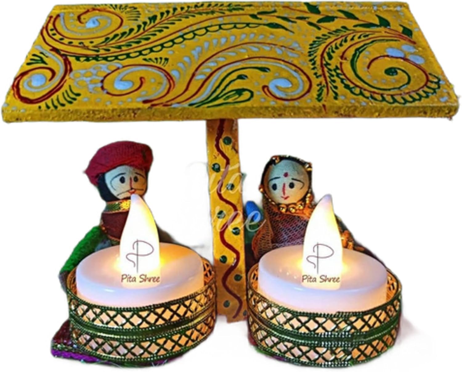 Small Hut Puppet T Light Candle Holder Rajasthani Couple Holder for Home Decor,Diwali Gift Tea Light Candle Puppet Candle Festive Decoration Lighting Accessories by PITASHREE. (4 Pieces) Pack of 2