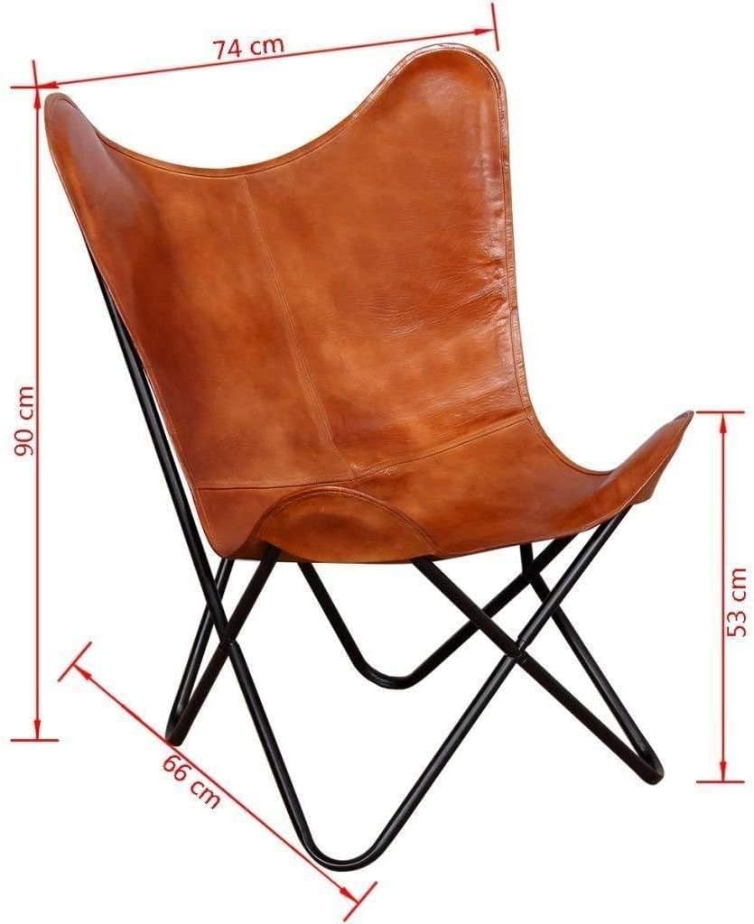 Leather Living Room Chairs-Butterfly Chair Brown Leather Butterfly Chair-Handmade with Powder Coated Folding Iron Frame (Cover with Folding Frame) (Black Frame)