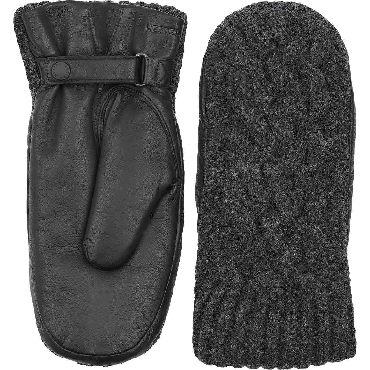 Hestra Ragnhild Cable Knit Insulated Wool Mitt - Charocoal/Black - 9