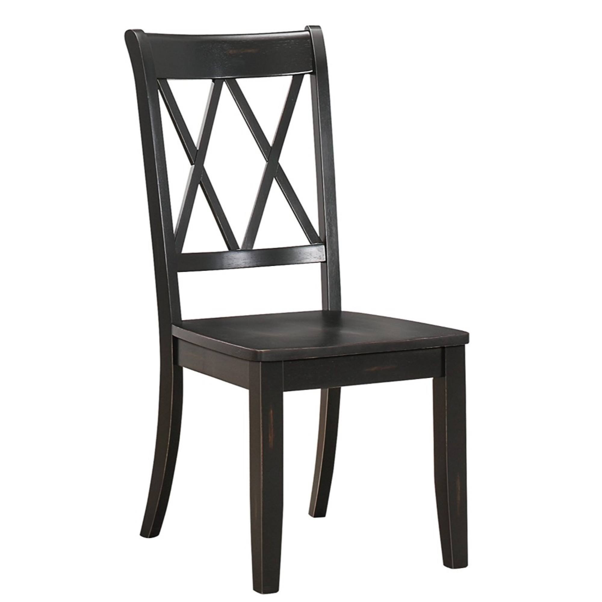 Pine Veneer Side Chair with Double X-Cross BACK, Black, Set of 2
