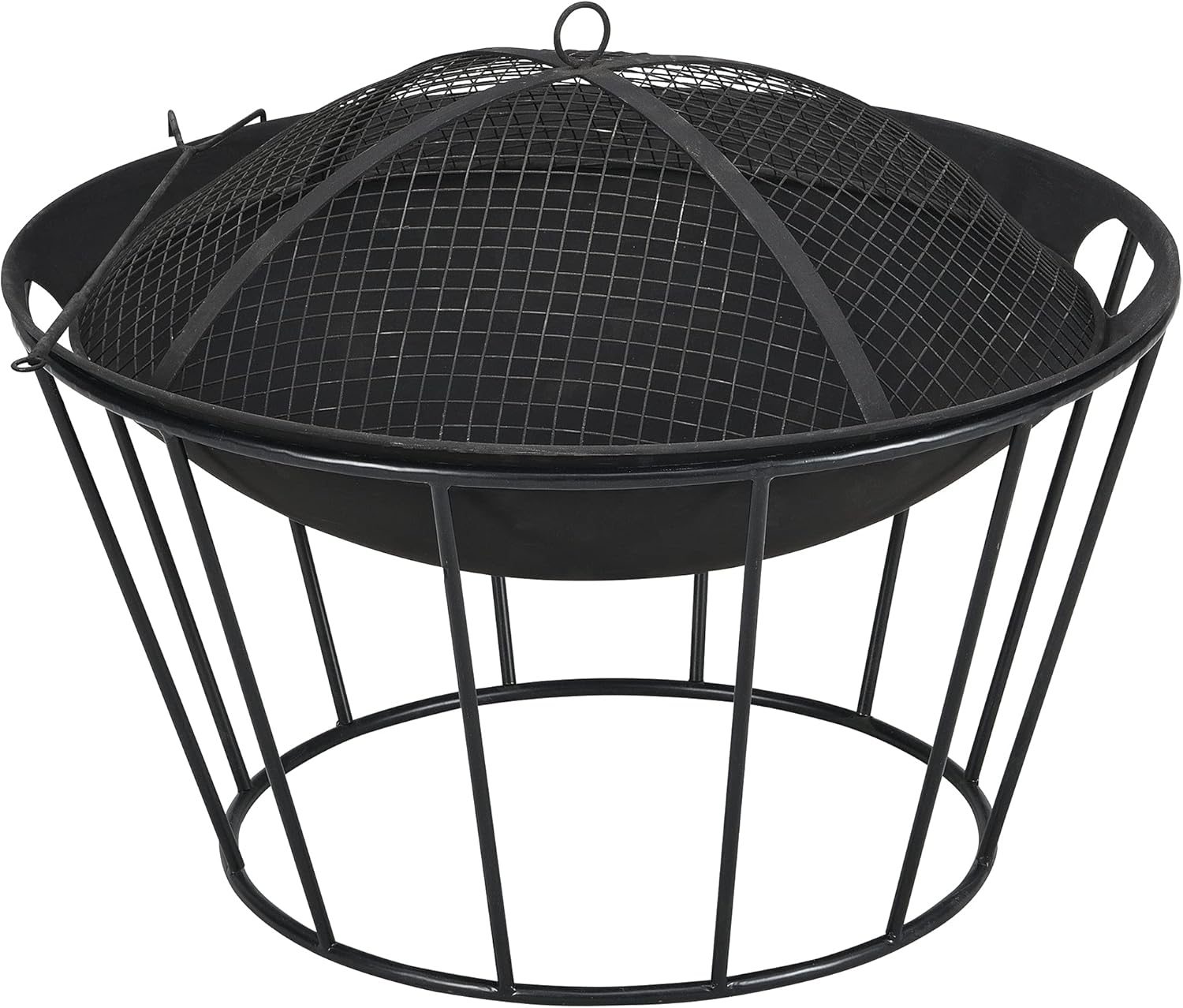 FirsTime & Co. Black Lakeview Fire Pit with Screen Lid, Wood Burning Fire Pit for Garden, Backyard, Patio, Metal, 23 x 23 x 20 inches