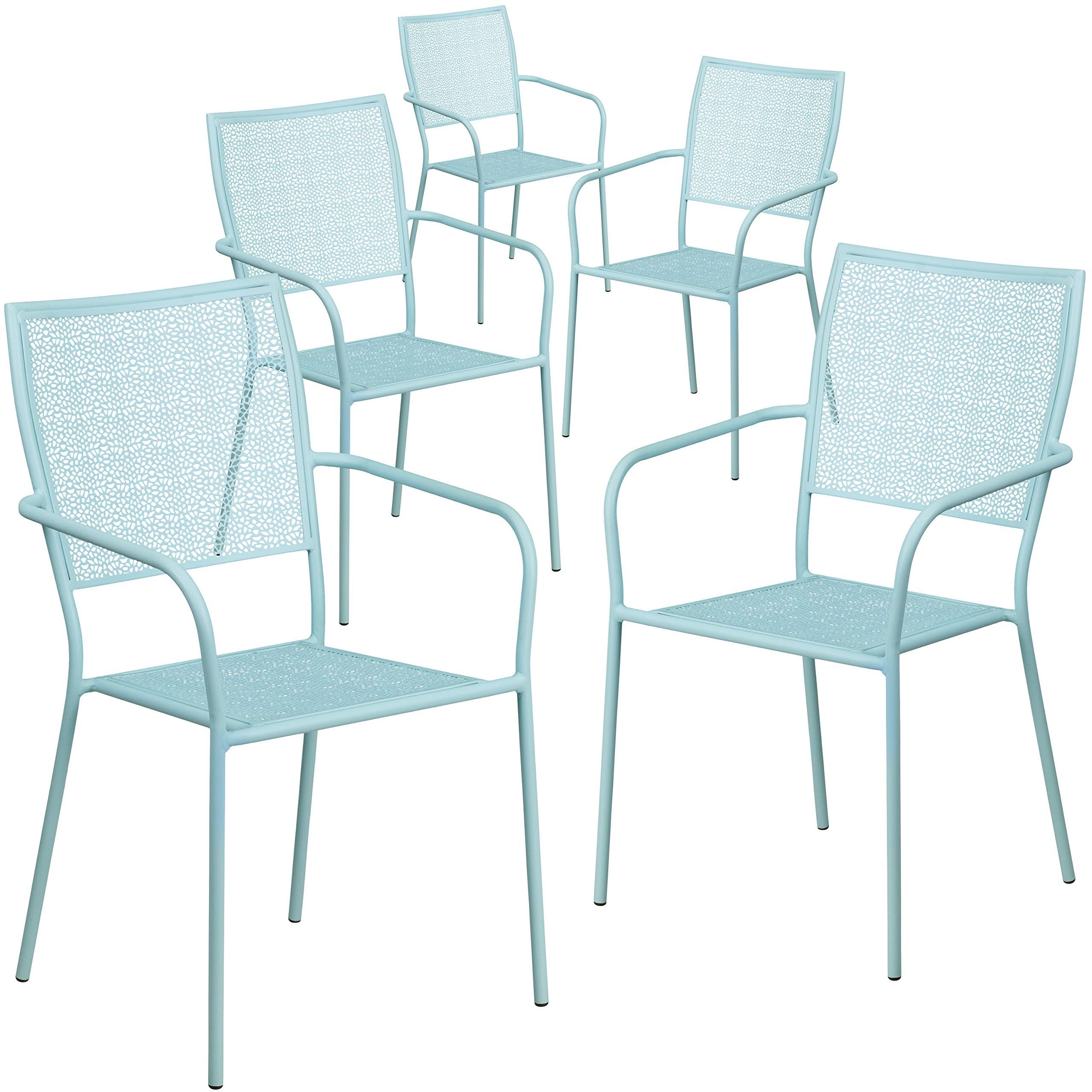 Flash Furniture 5 Pk. Sky Blue Indoor-Outdoor Steel Patio Arm Chair with Square Back