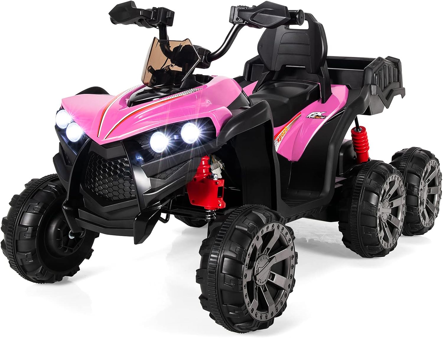 Costzon Kids ATV, 12V Battery Powered 6 Wheels Electric Vehicle w/ 4WD, Back Trunk, LED Lights, Music, Story, USB, Backrest, Treaded Tires, Ride on Car Quad for Boys & Girls Gift, Ride on ATV (Black)