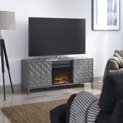 Carrieann TV Stand for TVs Up to 65x22 with Electric Fireplace Included Gold Flamingo Color: Gray
