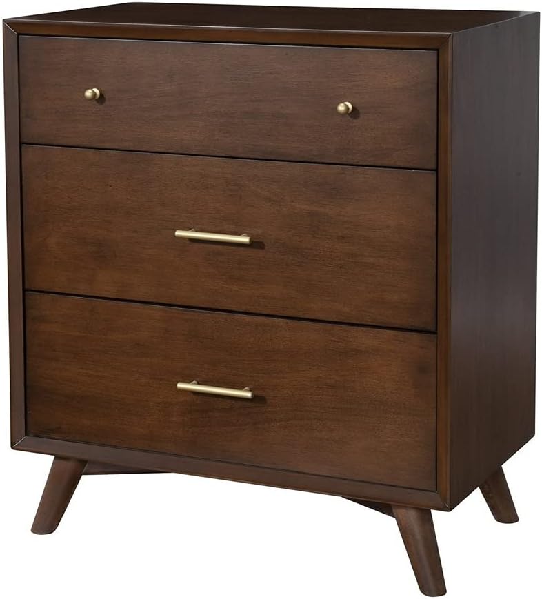 Alpine Furniture Flynn Mid Century Bedroom Storage Wood 3 Drawer Dresser Accent Chest in Walnut (Brown)