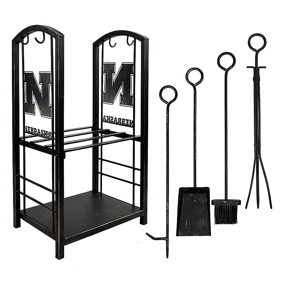 Imperial Brown Nebraska Cornhuskers Fireplace Wood Holder u0026 Tool Set