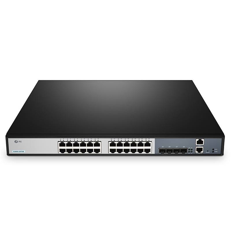FS 24-Port Gigabit L2+ Managed Fanless Stackable Switch, 24 x Gigabit RJ45, with 4 x 10GB SFP+ Uplinks, FS.com S3900-24T4S 72944