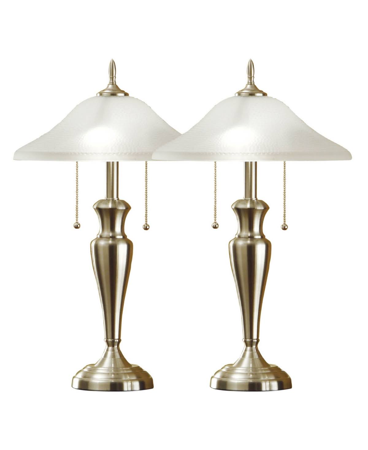 Artiva USA Twin-Pack Classic Cordinates, 24-inch Brushed Steel Table Lamps Set with Hammered Glass Shades