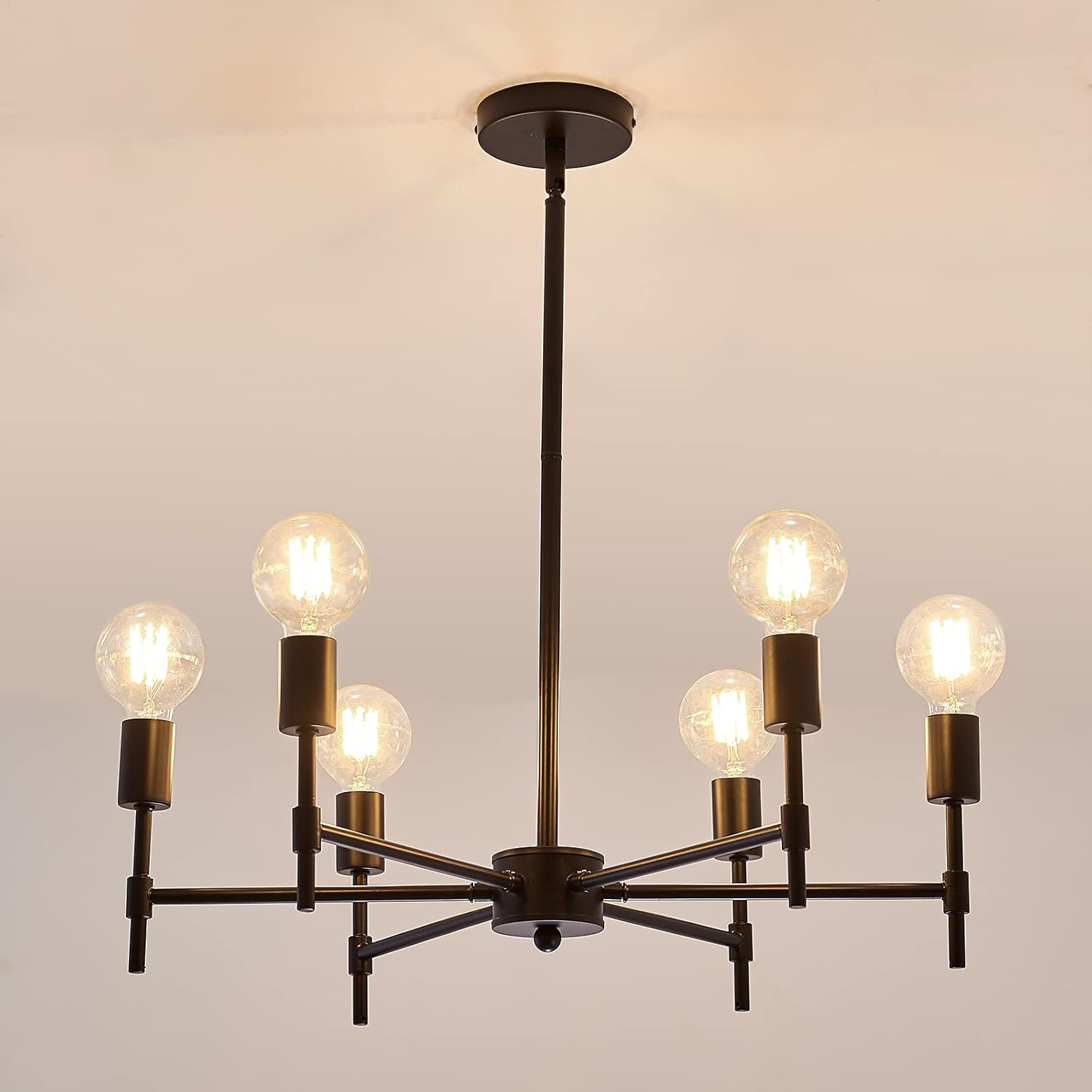 ASGYISA 6-Light Black Sputnik Chandelier，Metal Modern Semi Flush Mount Ceiling Light Fixture，Industrial Farmhouse for Bedroom Kitchen Dining Room Living Room Laundry Room， E26 Base