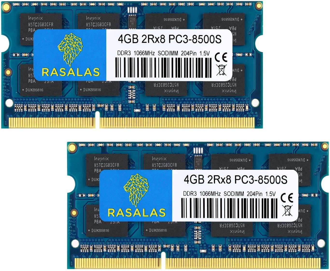 Rasalas 8GB DDR3 Kit (2x4GB) PC3-8500 DDR3 1066 Mhz DDR3 8GB Udimm DDR3 Ram 2Rx8 1.5V CL7 Desktop Comuter Ram Memory Modules Upgrade Pack of 2