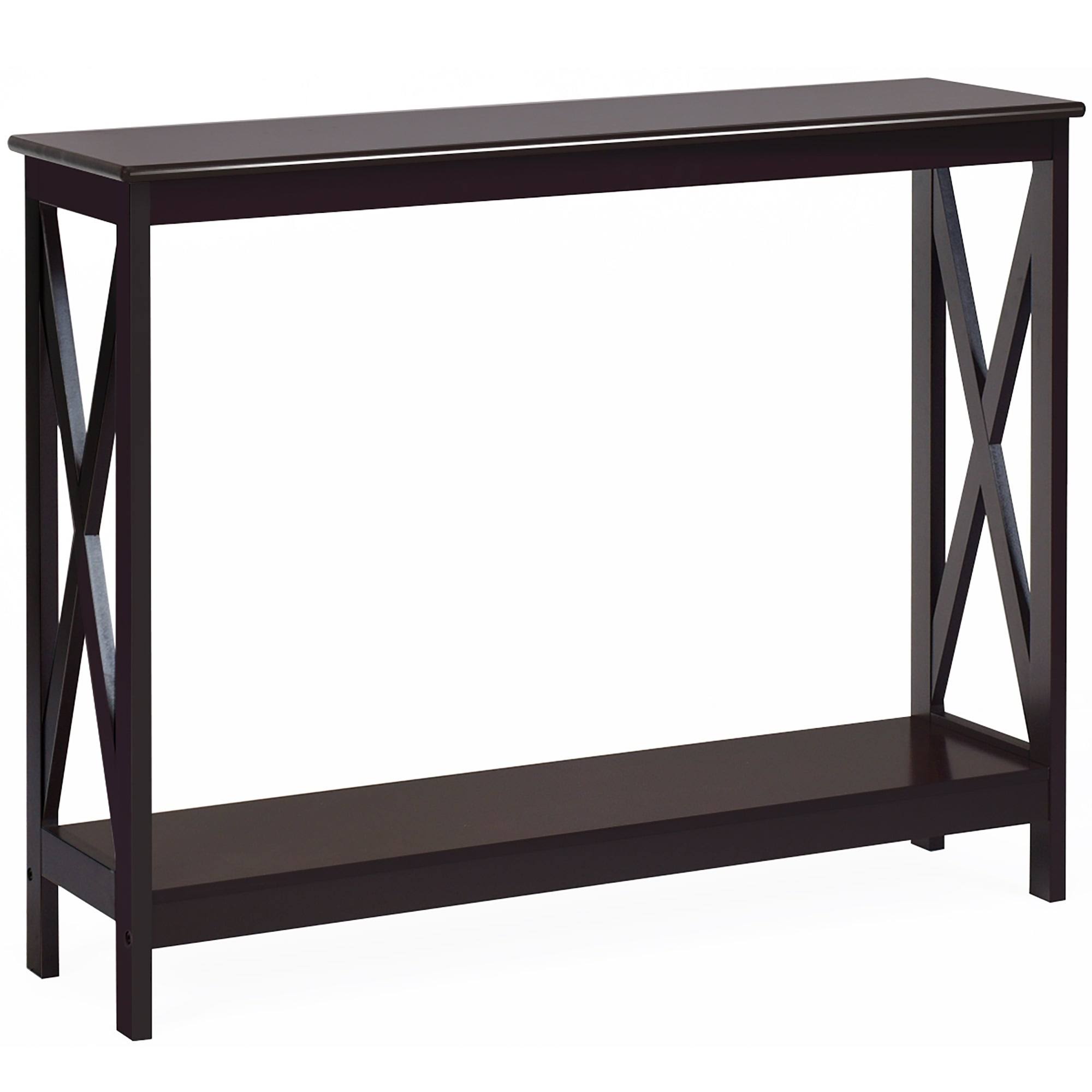 Costway 2-Tier Console Table X-Design Bookshelf Sofa Side Accent Table - Espresso