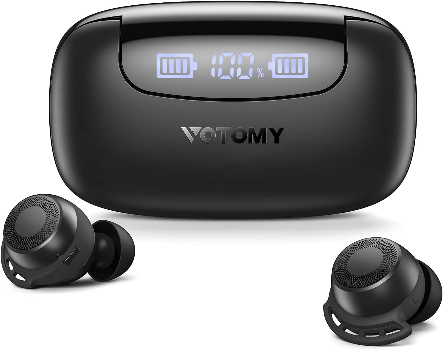 Wireless Earbuds, Votomy SoloPods S1 Sport Earbuds 100H Playback with IPX8 Waterproof, Display Charging Case, Deep Bass, Wireless Earbuds with Microphone, Touch Control, Workout Earbuds Pack of 2