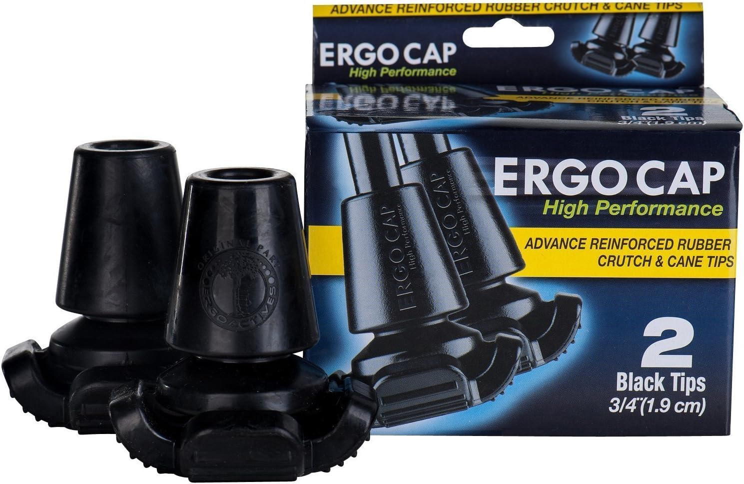 Ergocap® High Performance Crutch Rubber Tip - 3/4'' Rubber Replacement Foot for Canes/Crutches -Stable Four Point, Engineered to Mimic The Joint Articulation of The Foot/Ankle (Universal-2 Tips) Pack of 2