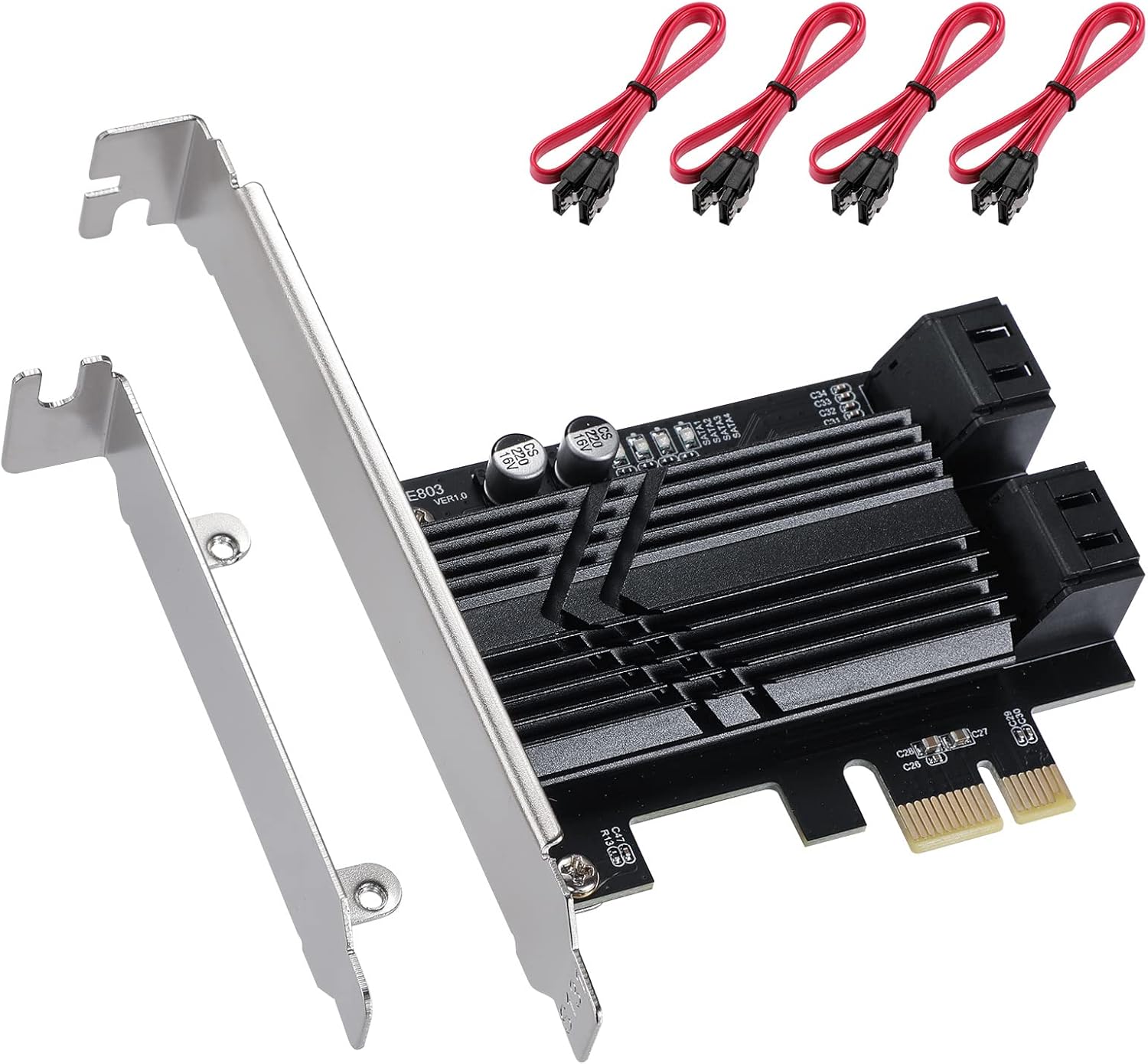 PCIe SATA Card 6 Ports,6 Gbps 4X SATA 3.0 PCIe Card, PCIe to SATA Controller Expansion Card Non-Raid with 6 SATA Cables & Low Profile Bracket,Plug and Play Windows, Linux System -ASM1166 Chip Pack of 2