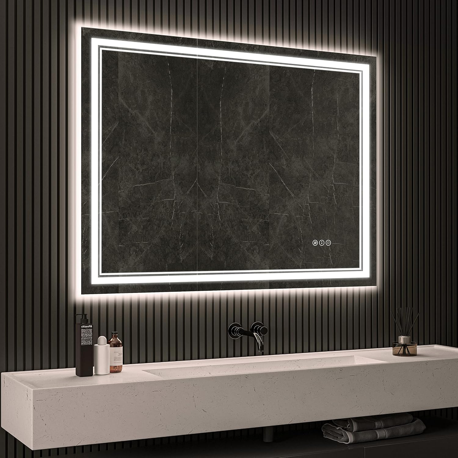 LED Lighted Mirror for Bathroom,Awandee Dimmable LED Bathroom Mirror,48 x 36 Inch Large Backlit + Front-Lighted Bathroom Mirrors, Anti-Fog Dimmable Vanity Mirror Wall Mounted Mirror