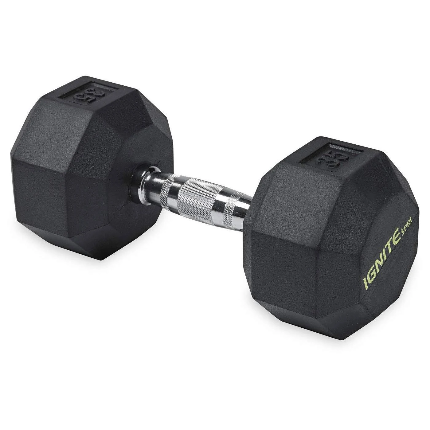 Ignite by Spri 35lb Dumbbell Single Black Rubber Hex*