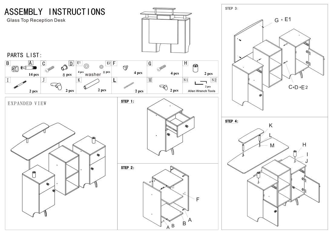Glasglow I Reception Desk with Glass Top, Office Restaurant Beauty Salon Furniture, Black 50