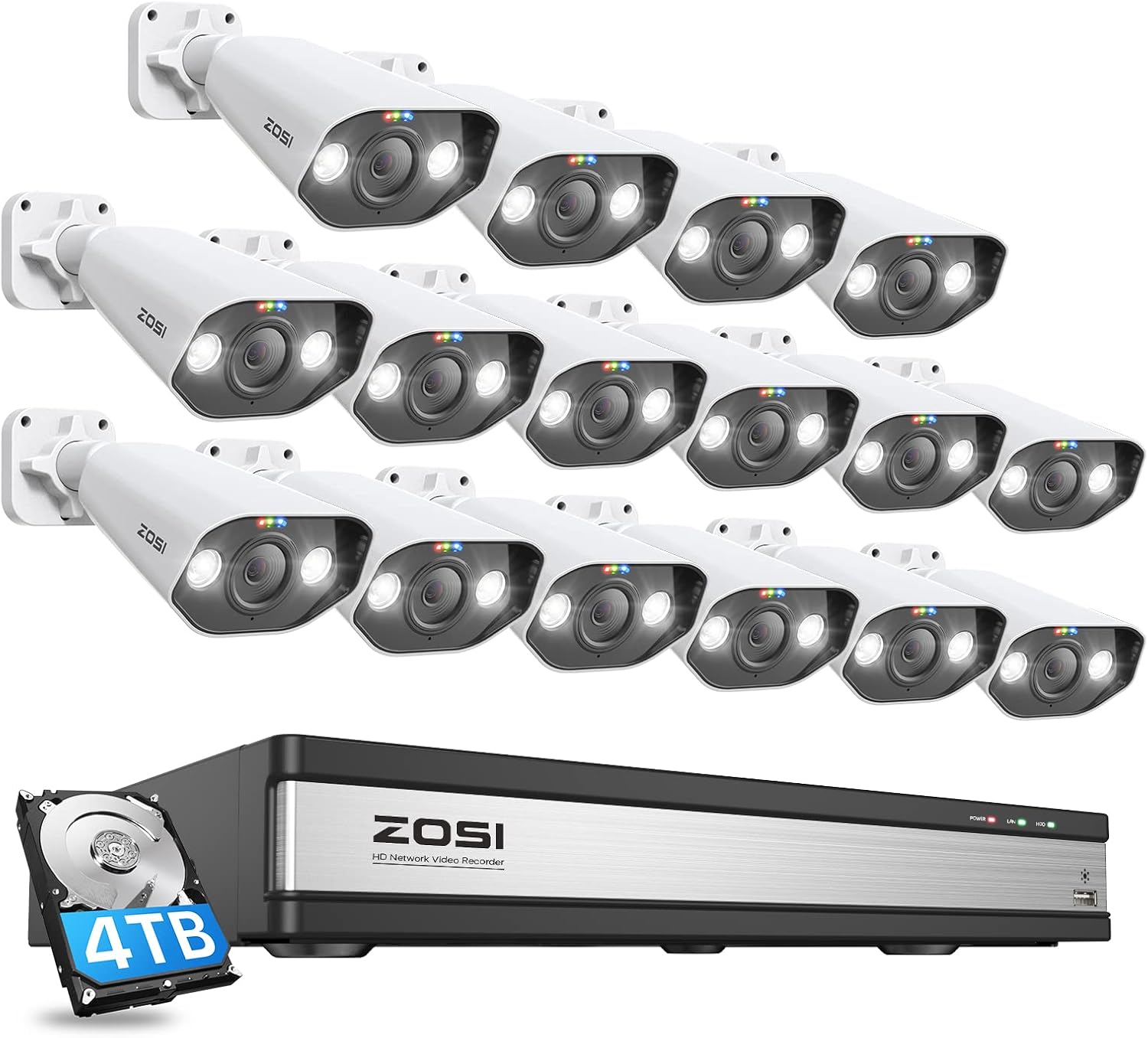 ZOSI 16CH 1080P Security Camera System with 2TB Hard Drive,H.265+ 16Channel 1080P HD-TVI DVR with 8PCS 1080P Outdoor Indoor Surveillance Cameras, 80ft Night Vision, Motion Detection,Remote Access