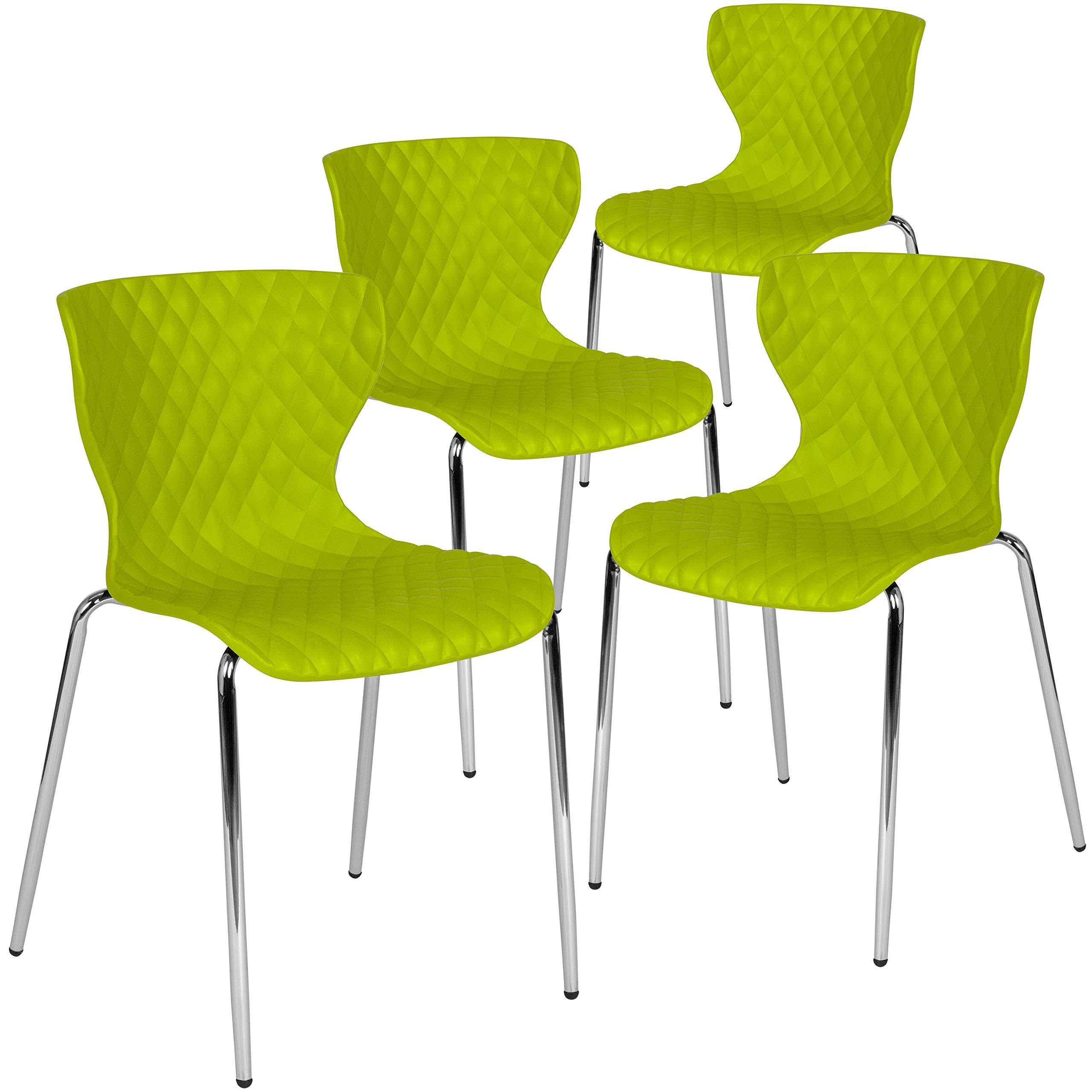 Flash Furniture 4 Pack Lowell Contemporary Design Citrus Green Plastic Stack Chair