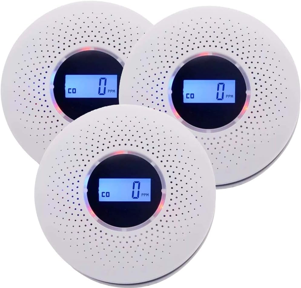 Smoke and Carbon Monoxide Detector with LCD Display Battery Operated Combo Unit (3 Pack) Pack of 2