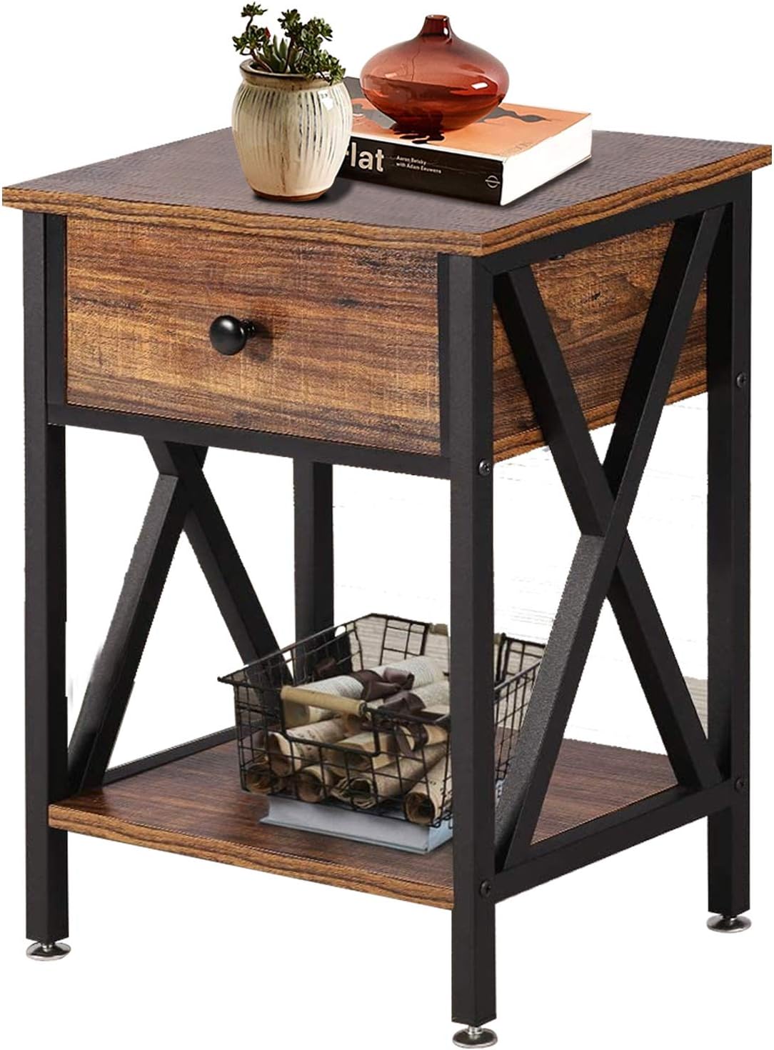 Sofa Side Table,Flip Top Open Narrow End Table with Storage Shelf for Small Spaces Bedside Nightstand for Living Room,Bedroom