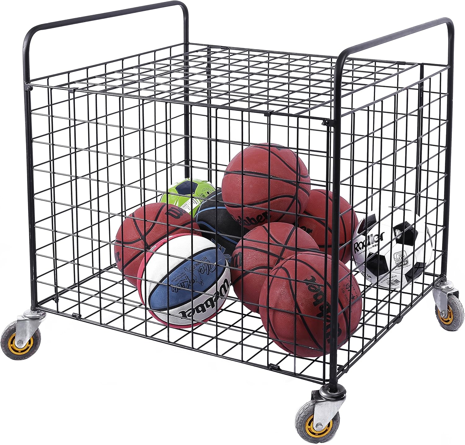 MyGift Metal Rolling Multi Sports Ball Storage Hopper & Basketball, Football, Soccer Equipment Cart Pack of 2