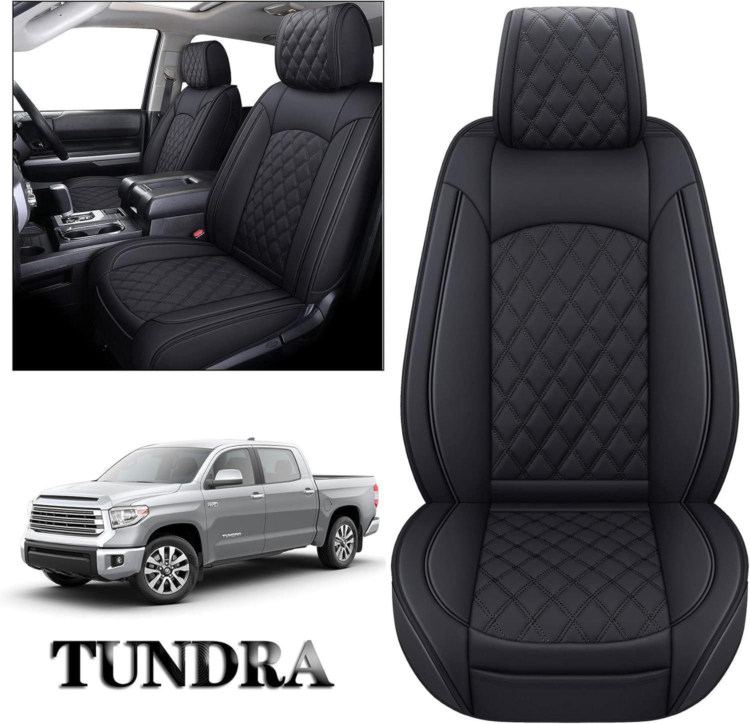 YIERTAI Seat Covers for Toyota Tundra Truck Custom Fit 2008-2022 Crewmax Double Cab Crew Cab Waterproof Leather Airbag Compatible Cushions(2 PCS Front only/Black-White)