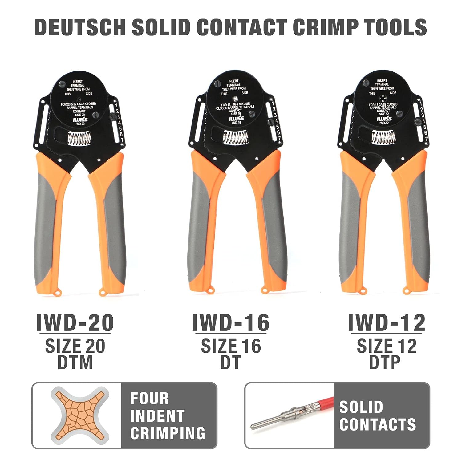 IWISS Deutsch Connector Crimping Tool Kit for Deutsch DT Connectors, Solid & Stamped Contacts, Delphi Weather Pack Crimper-12PCS