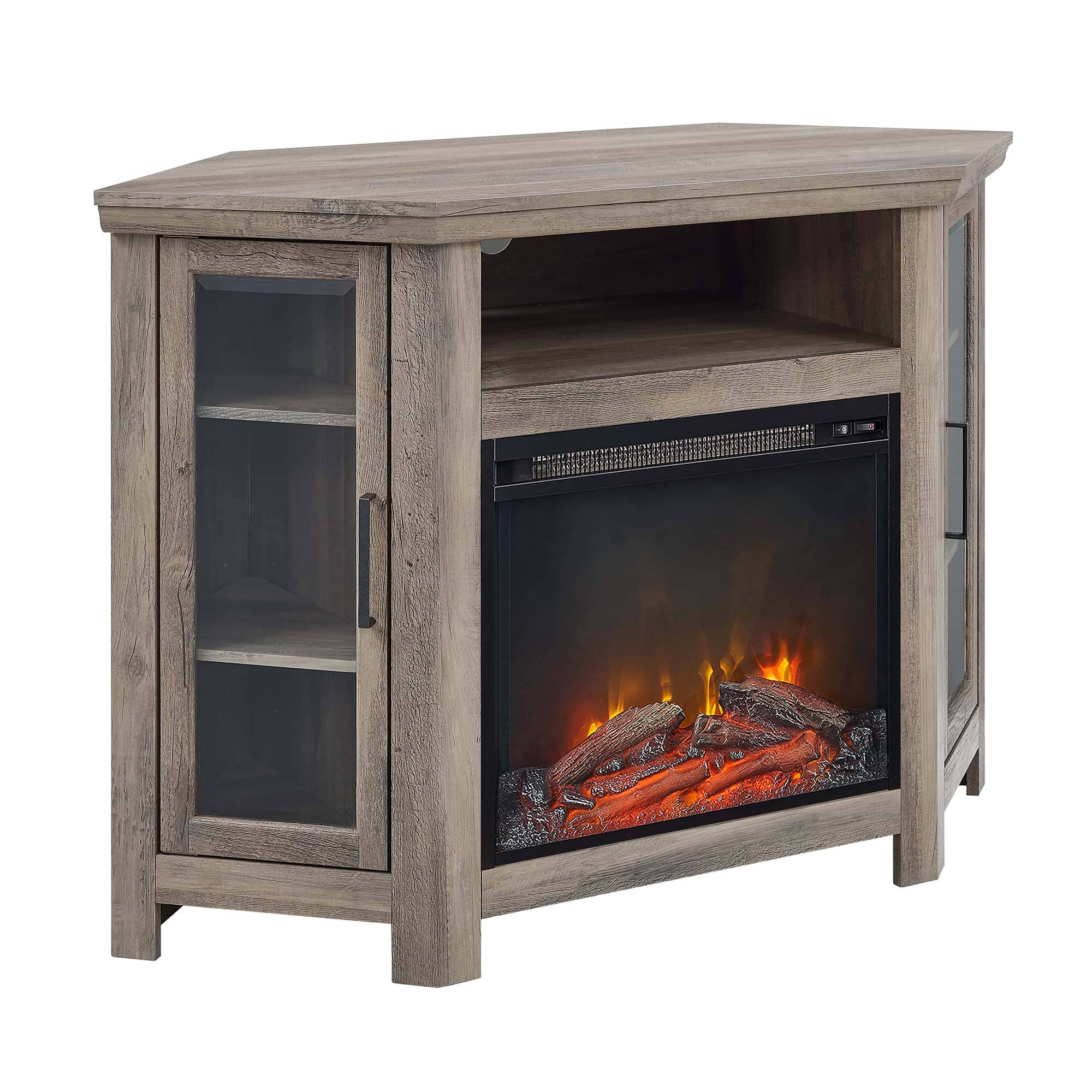 Walker Edison Furniture 48x22 Wood Corner Fireplace TV Stand - Grey Wash
