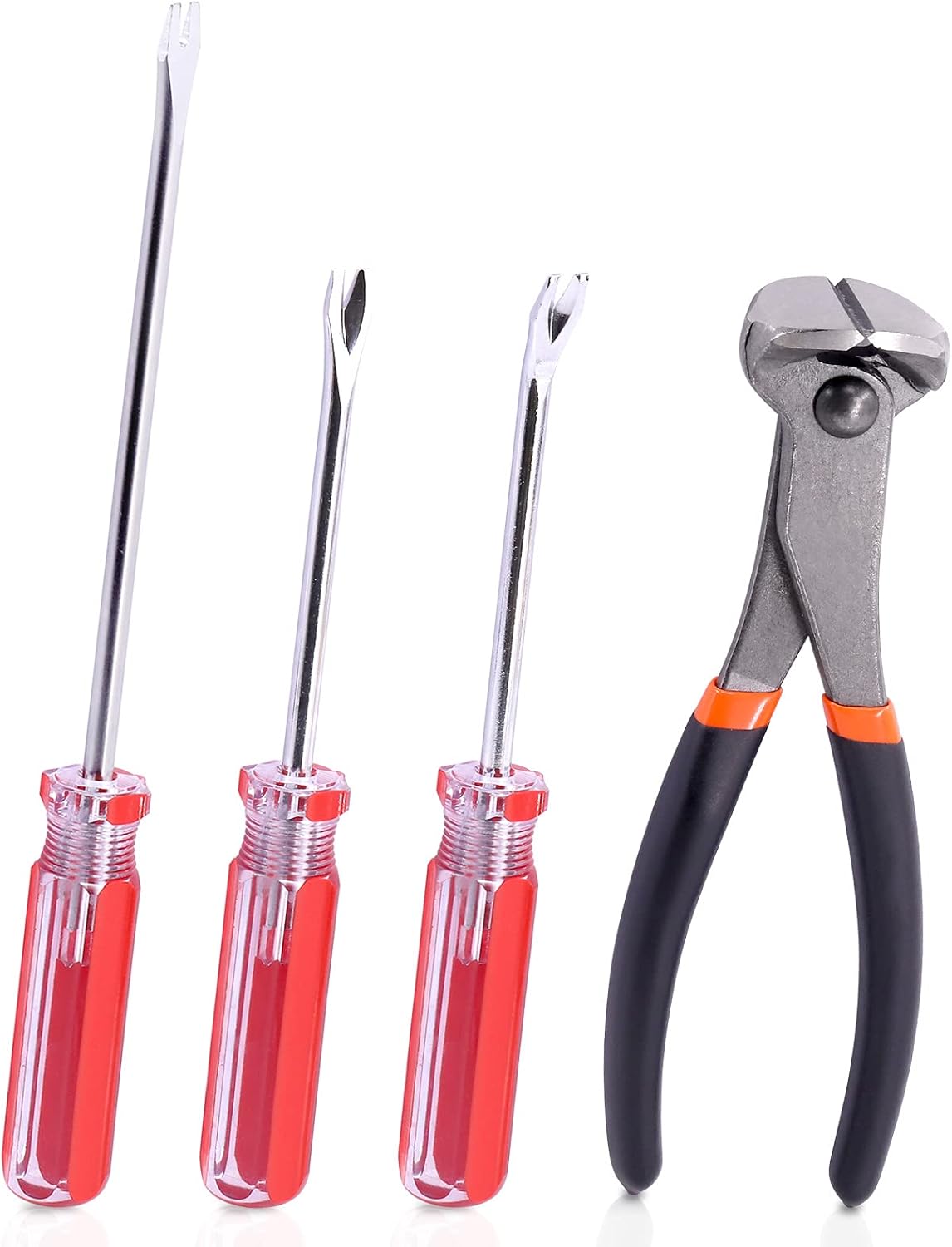 Swpeet 4Pcs Nail Pullers Nail Remover Tool 7 Inch End Cutting Pliers Nail Nipper Pliers with 6 Inch Tack Lifter 3 mm Straight Tip, U Tip and V Tip Nail Staple Rivet Tack Puller Staple