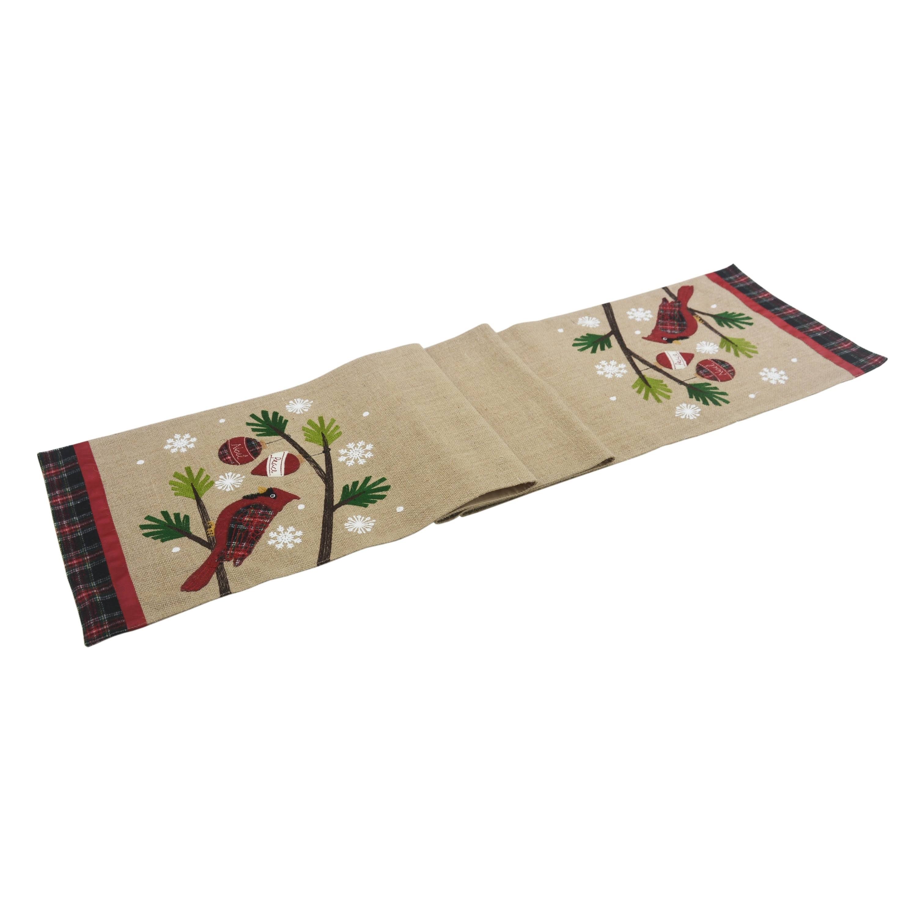 Manor Luxe Cardinal Noel Peace Jute Christmas Table Runner - Camel
