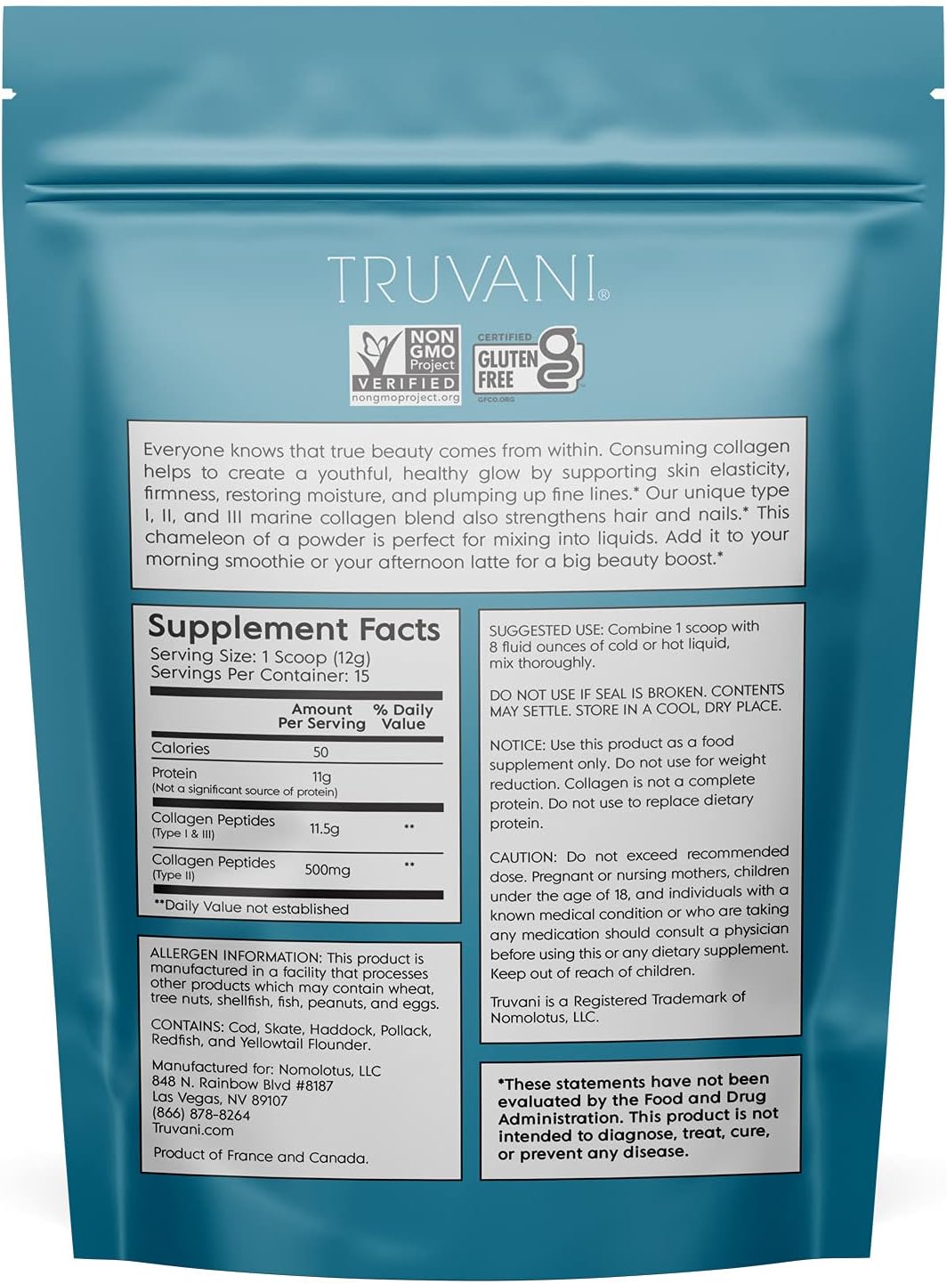 TRUVANI - Wild Caught Hydrolyzed Marine Collagen Protein Powder | Collagen Protein Supplement with Type 1,2 & 3 | Anti-Skin Aging | Non-GMO | Gluten Free Fish Collagen | 6.35 OZ Pack of 2