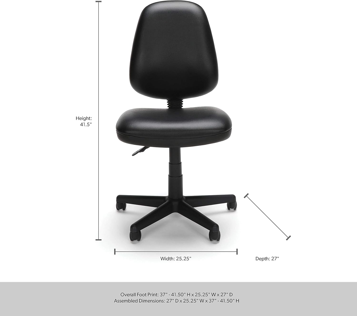 OFM Straton Series Vinyl Swivel Task Chair, Mid Back, Black