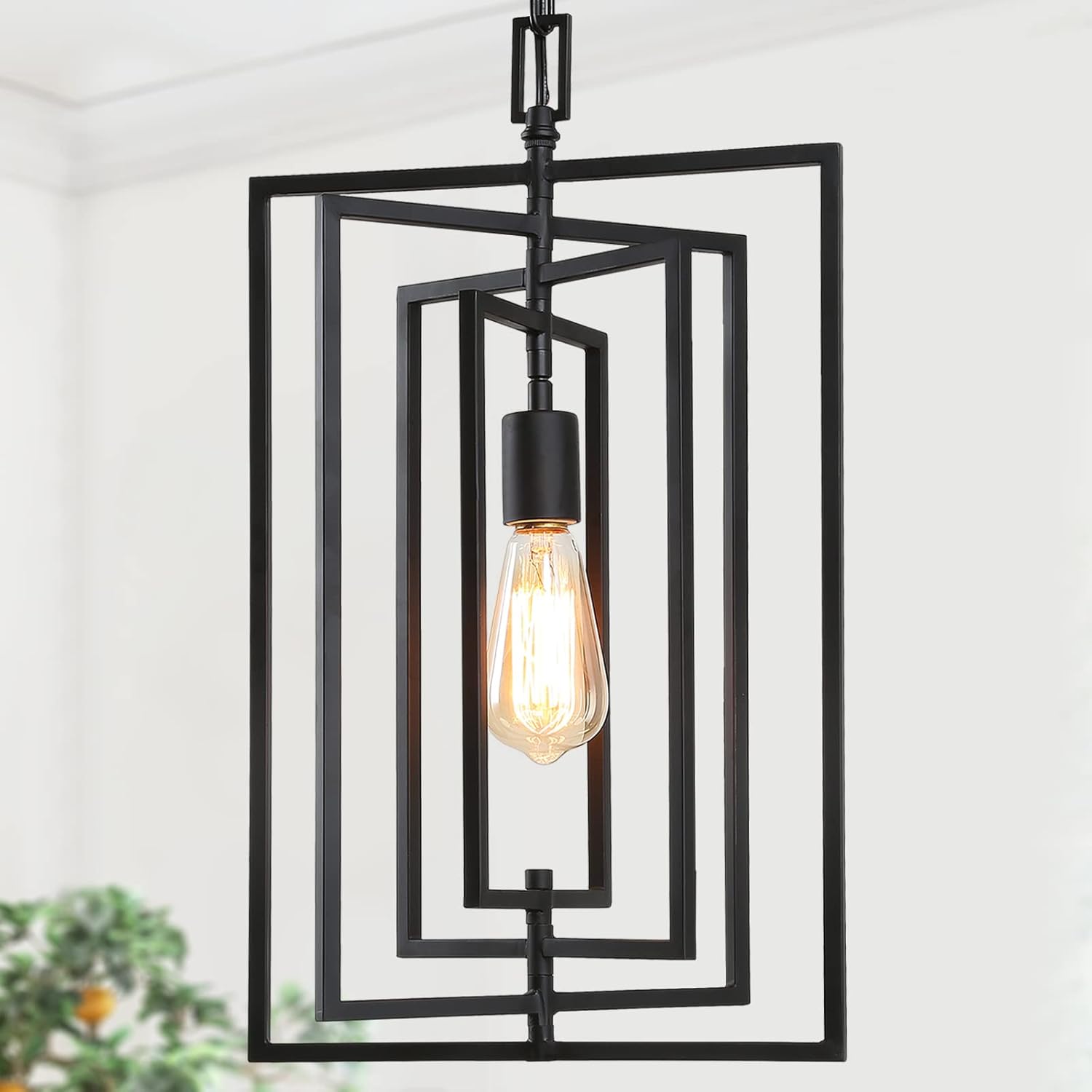 KSANA Pendant Lighting for Kitchen Island, Black Chandelier for Foyer with Adjustable Framework, W12