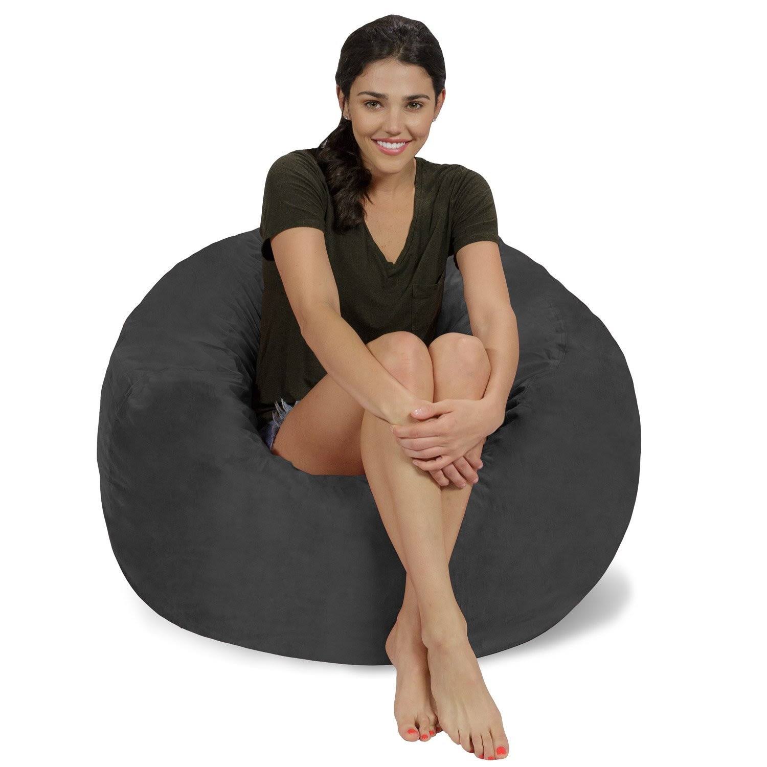 Chill Sack Bean Bag Chair: Large 3& Memory Foam Furniture Bean Bag - Big Sofa with Soft Micro Fiber Cover - Charcoal Micro Suede