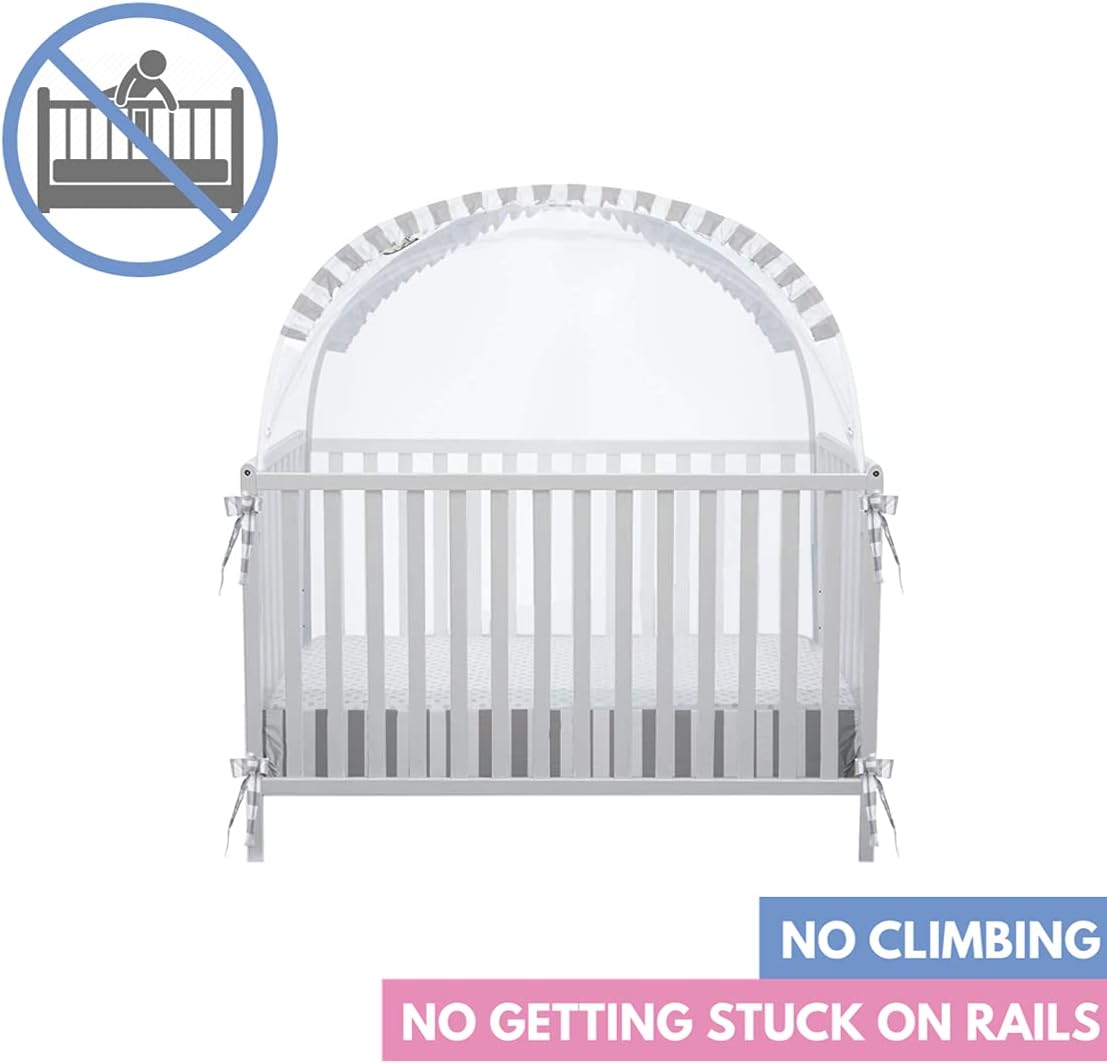 Baby Safety Pop up Crib Tent | Premium Crib Net to Keep Baby from Climbing Out | Mosquito Cover to Prevent Bites | Protect Your Baby from Falls or Bites | Unisex Infant Crib Tent Net (Grey) Pack of 2