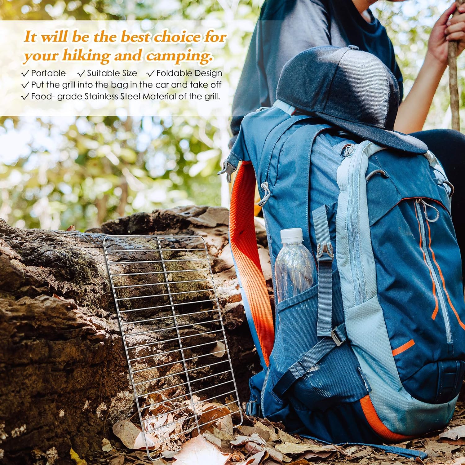 Foldable Campfire Grill - Easy to Clean the Detachable 304 Stainless Steel Grate, Camping Barbecue Grate for Grilling & Cooking Directly, Outdoor Campfire Ideal Barbecue Grill (Black)