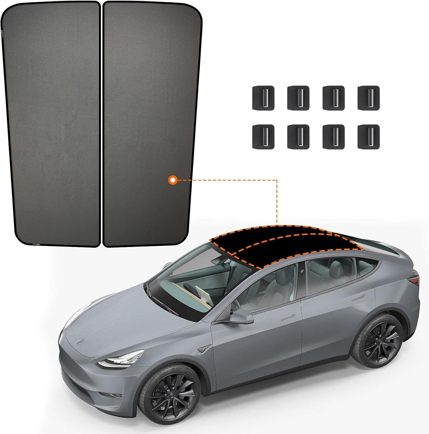 Farmogo Model Y Glass Roof Sunshade Sunroof Sunshade Foldable Sunshade for Tesla Accessories 2020 2021(2 of Set Won't Sag) Pack of 2