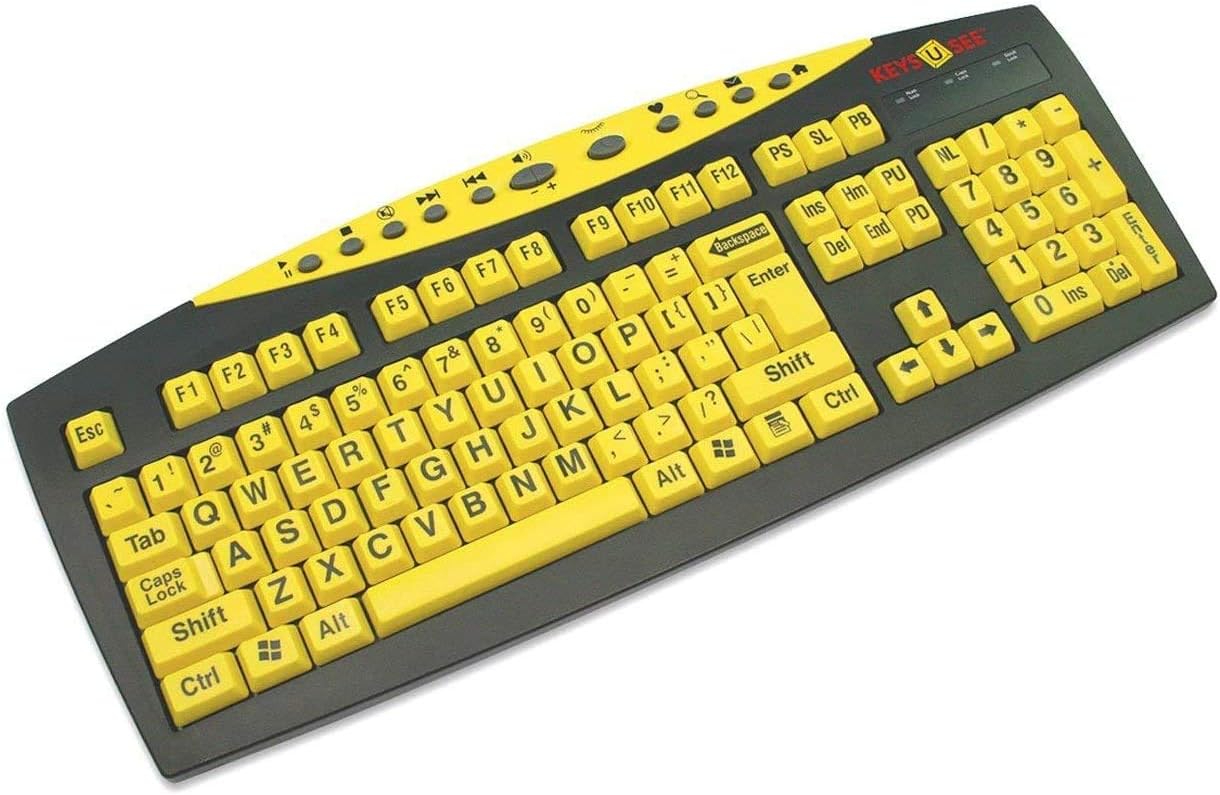 AbleNet Keys-U-See Large Print US English USB Wired Yellow Keyboard, Standard Size Keys with Large Letters - Product Number: 10090103 Pack of 2