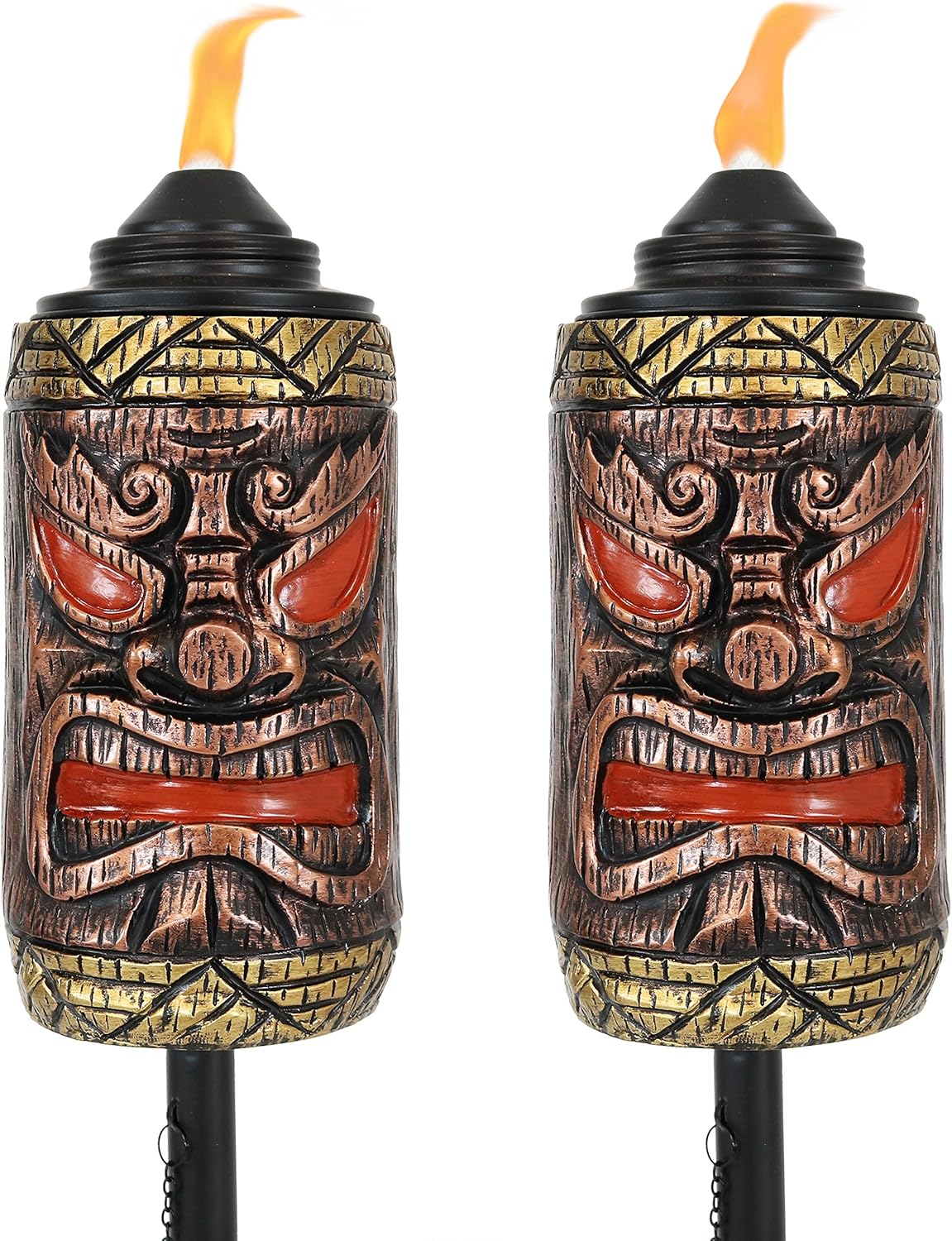 Sunnydaze Tiki Face Torch, Outdoor Patio and Lawn Torches, 24- to 66-Inch Adjustable Height, 3-in-1, Set of 2