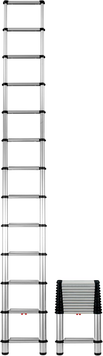 Telesteps 1600EP Fully Automatic Telescoping Ladder, with Patented One-Touch Release, OSHA Compliant 12.5 ft Extended Height, Up to 16 ft Reach may be possible, Wide Pro Step, Telescoping Extension Ladder.